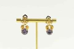14K Yellow Gold Victorian Amethyst Leaf Dangle Clip Back Earrings