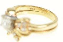 14K Yellow Gold 1.09 Ctw Diamond Bow Engagement Bridal Set Ring