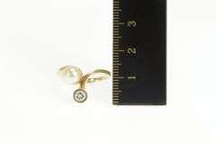 14K Yellow Gold Pearl VS Diamond 1960's Bypass Statement Ring