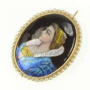 14K Yellow Gold R Blancher Limoges Ornate Pearl Oval Pendant/Pin