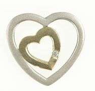 Sterling Silver 14k Gold Two Tone Diamond Hearts Love Pendant