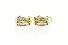 10K Yellow Gold 0.90 Ctw Diamond Inset Channel Oval Hoop Earrings