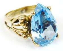 Massive Vintage 14K Blue Topaz Ring, Size 7.5