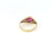 10K Yellow Gold Vintage Round Syn. Ruby Brick Pattern Ring