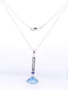 Pleasing White Gold Aquamarine, Sapphire and Diamond Pendant on Chain