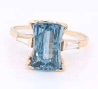 Favorite Yellow Gold Blue Spinel and Baguette Diamond Cocktail Ring