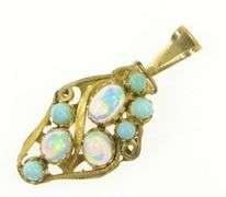 14K Yellow Gold Victorian Opal Turquoise Artisan Vintage Pendant