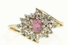 14K Yellow Gold 0.45 Ctw Oval Natural Ruby Diamond Cluster Ring