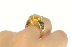 14K Yellow Gold Navette Citrine Retro Fancy Solitaire Cocktail Ring