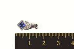 10K White Gold Princess Sapphire Cluster Diamond Accent Pendant