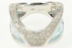 18K White Gold 5.00 Ctw Pave VS Diamond Modernist Blue Glass Ring