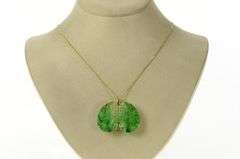 14K Yellow Gold Victorian Carved Floral Swirl Wing Jade Pendant