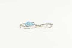 14K White Gold Pear Blue Topaz Diamond Accent Drop Pendant