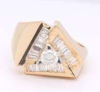 Majestic Yellow Gold Center and Baguette Diamond Triangle Ring