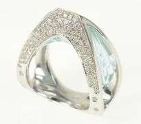 18K White Gold 5.00 Ctw Pave VS Diamond Modernist Blue Glass Ring