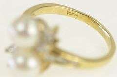 10K Yellow Gold Cultured Pearl CZ Vintage Bypass Ring