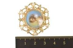 14K Yellow Gold Ornate Victorian Painted Lady Pearl Scroll Pendant/Pin