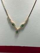 CERTIFIED BRAND NEW 14K GOLD DIAMOND AND EMERALD NECKLACE