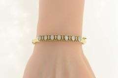 14K Yellow Gold 2.36 Ctw Oval Natural Opal Diamond Bangle Bracelet