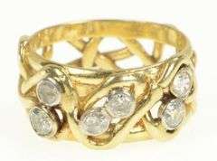 14K Yellow Gold Diamond & Cubic Zirconia Artisan Vine Band Ring