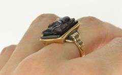 10K Yellow Gold Carved Soldier Black Onyx Cameo Statement Ring