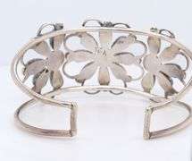 Vintage 925 Sterling Silver Signed Turquoise Flower Style Cuff Bangle