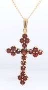 Divine Yellow Gold Garnet Cross Pendant on Chain Necklace