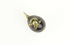 14K Yellow Gold Black Enamel Russian Helmet Soldier Egg Charm/Pendant