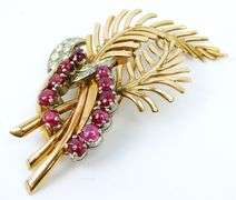 Incredible 18K Gold Rubies & Diamonds Early Fur Clip