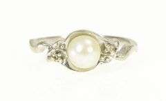 10K White Gold Pearl Diamond Accent Classic Bypass Ring