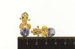 14K Yellow Gold Victorian Amethyst Leaf Dangle Clip Back Earrings