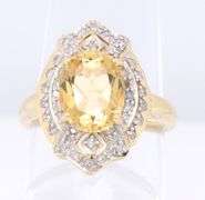 Gorgeous Yellow Gold Oval Yellow Quartz in Diamond Deco Style Setting