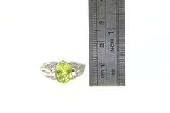14K White Gold Oval Peridot Diamond Accent Statement Ring
