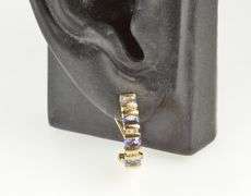 14K Yellow Gold Oval Tanzanite Diamond Inset Semi Hoop Earrings