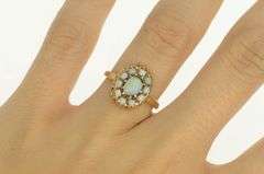 14K Yellow Gold 1940's Natural Opal Halo Retro Cocktail Ring