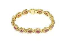14K Yellow Gold 9.90 Ctw Pear Ruby Diamond Halo Tennis Bracelet