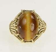 10K Yellow Gold 1960's Oval Tiger's Eye Retro Vintage Ring