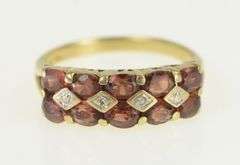 10K Yellow Gold Oval Garnet Diamond Squared Cluster Ring