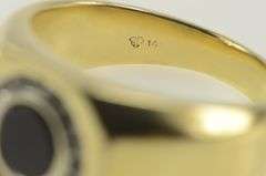 14K Yellow Gold Onyx Diamond Halo Squared Men's Statement Ring