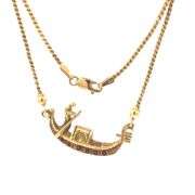 18K Yellow Gold Venice Italy Gondola Canal Ruby Emerald Necklace