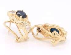 Charming Yellow Gold oval Blue Sapphire and Diamond Earrings