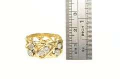 14K Yellow Gold Diamond & Cubic Zirconia Artisan Vine Band Ring