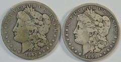 Pair of scarce 1890-CC Morgan Silver Dollars. Nice circs