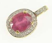 18K Yellow Gold 4.76 Ctw Natural Ruby Diamond Halo Designer Pendant