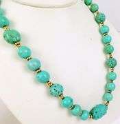 Vintage Turquoise & Gold Rondelle Necklace