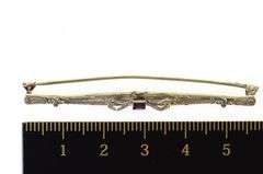 10K White Gold Art Deco Princess Amethyst Etched Bow Bar Pin/Brooch