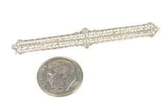 14K White Gold Art Deco Ornate Leaf Filigree Bar Pin/Brooch