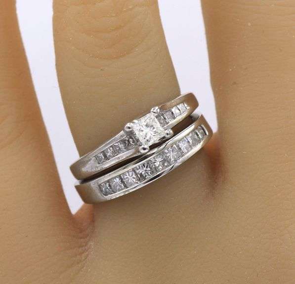 14kt White gold 0.90ctw princess cut channel set wedding set