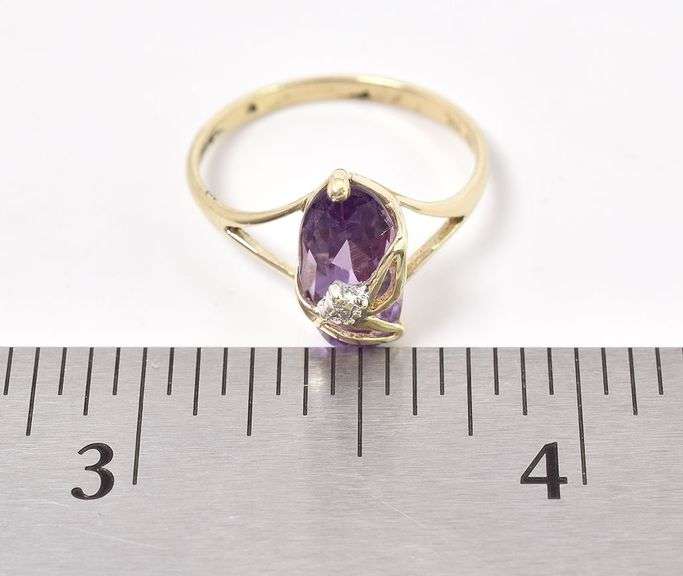 Sentimental 10K Yellow Gold Amethyst and Diamond Gemstone Ring