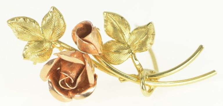 14K Yellow Gold Ornate 3D Rose Vintage Romantic Pin/Brooch